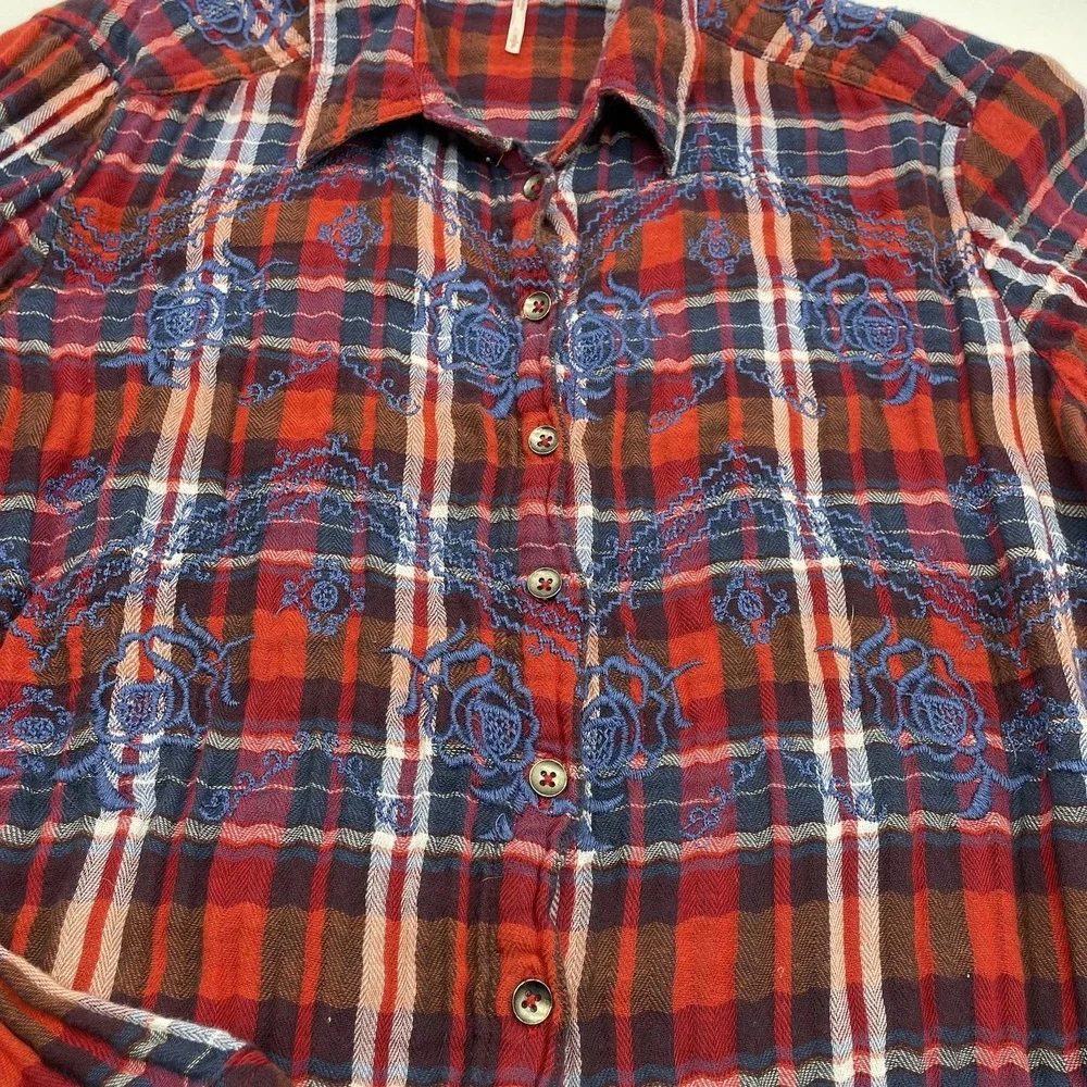 Free People‎ Magical Red Plaid Top Women's Casual Button down Shirt  Size Small